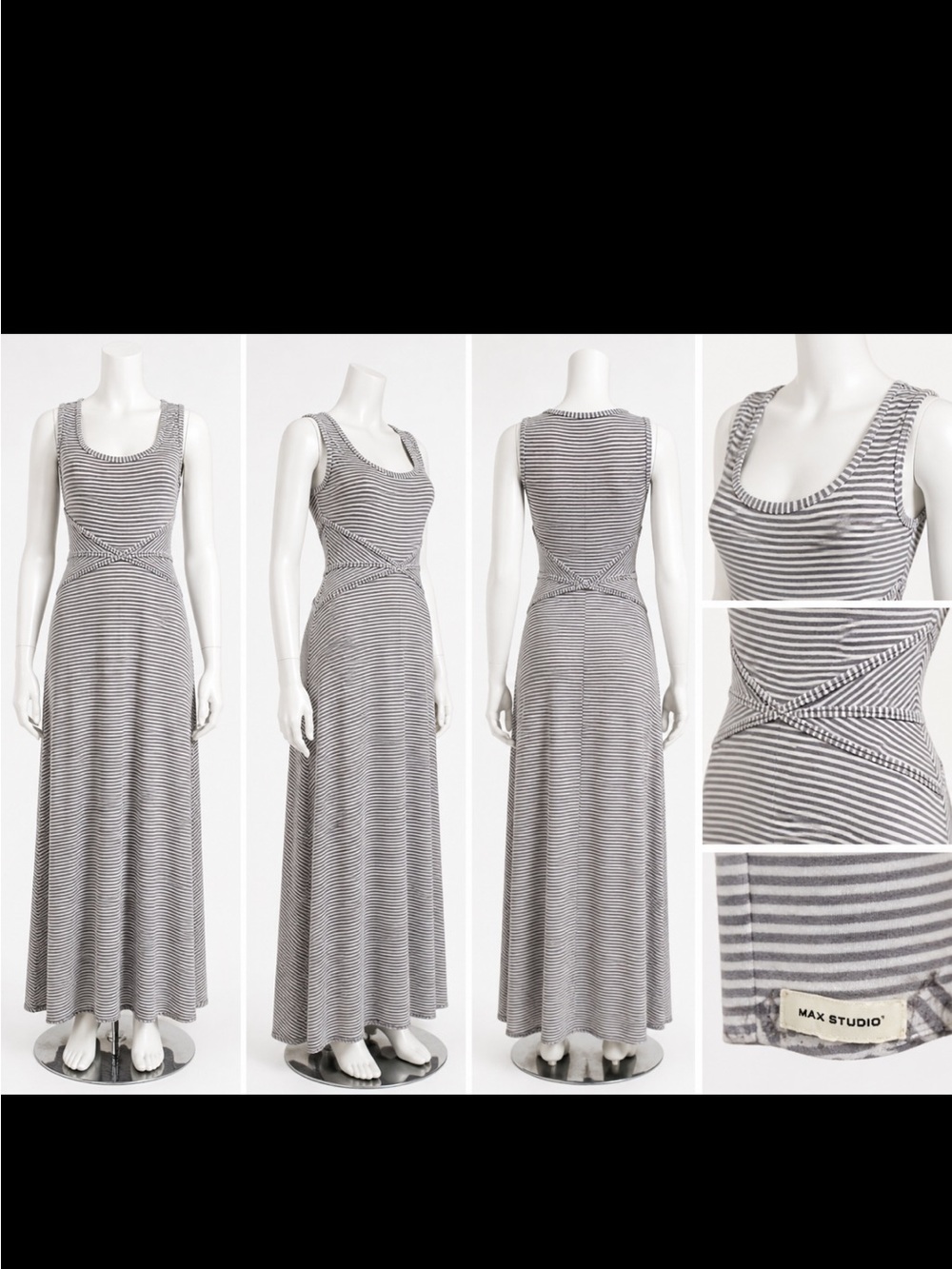 MAX STUDIO LONG MAXI KNIT GRECIAN GREEK STYLE STRIPED DRESS Breathable Stretch S